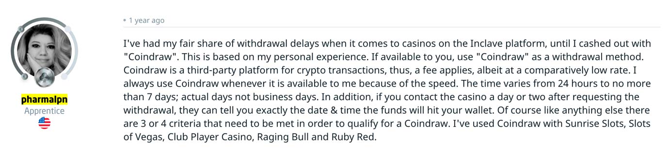 Pharmalpn’s quote from Casino Guru on withdrawals